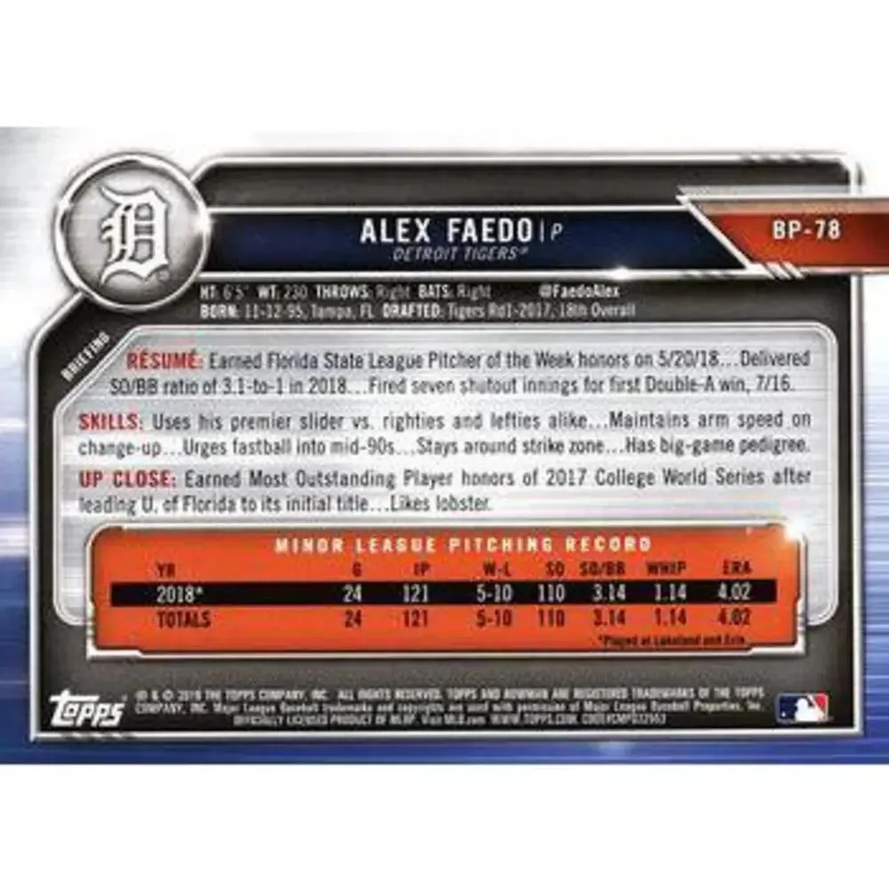 2019 Bowman Prospects Alex Faedo #BP-78 Detroit Tigers